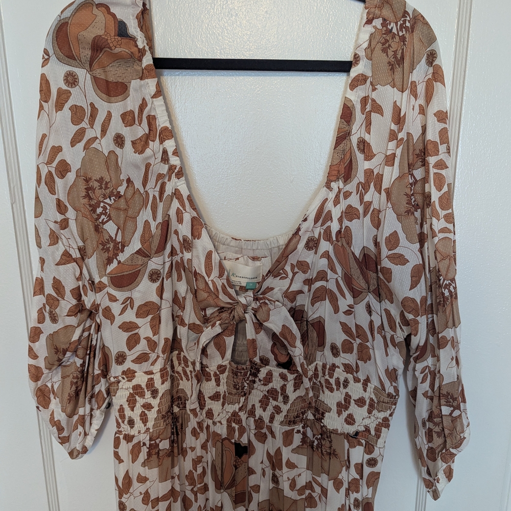 Anthropologie Cream and Brown Floral Maxi Dress - Picture 3 of 7